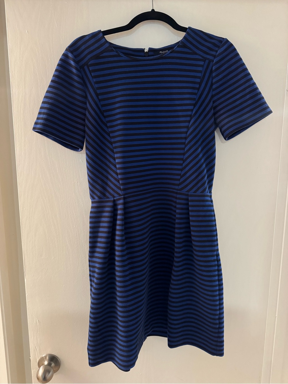 Madewell Blue and Black Striped Short Sleeve Dress